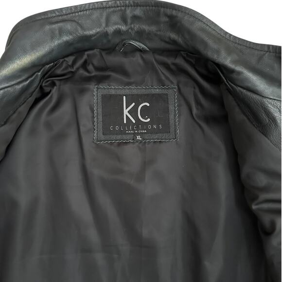 Vintage KC Collections Black Leather Jacket Women XL Belted Zip Front Moto - Picture 9 of 13